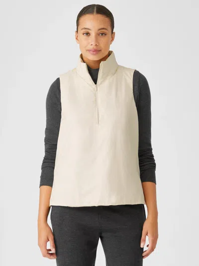 Eileen Fisher Eggshell Recycled Nylon Stand Collar Vest In Neutral