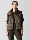 Eileen Fisher Eggshell Recycled Nylon Stand Collar Vest In Burgundy