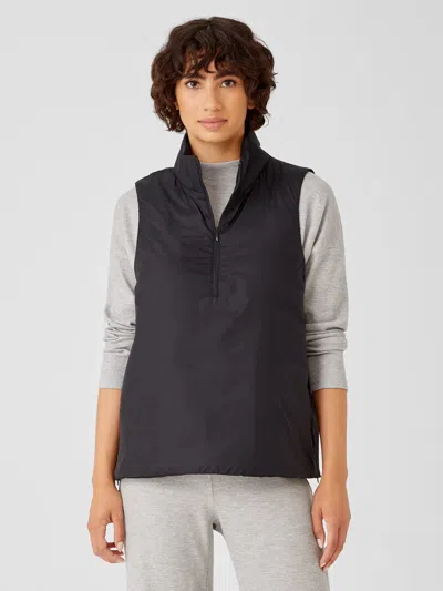 Eileen Fisher Eggshell Recycled Nylon Stand Collar Vest In Black
