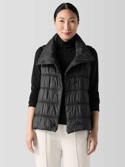 Eileen Fisher Eggshell Recycled Nylon Stand Collar Vest In Black