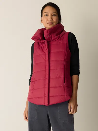Eileen Fisher Eggshell Recycled Nylon Stand Collar Vest In Pink