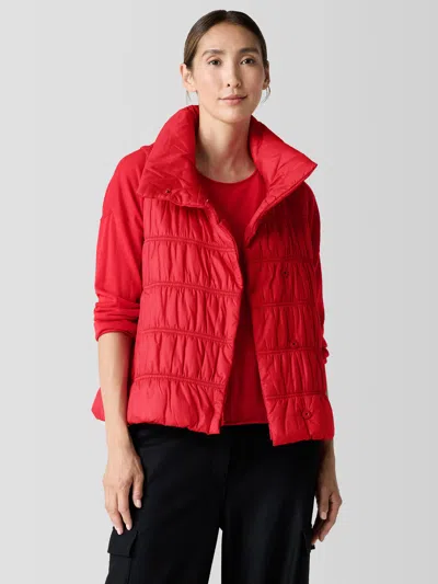 Eileen Fisher Eggshell Recycled Nylon Stand Collar Vest In Multi