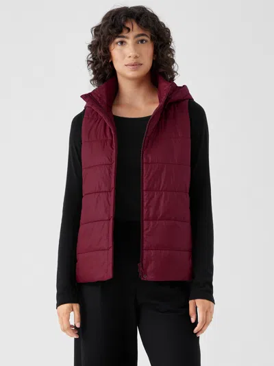 Eileen Fisher Eggshell Recycled Nylon Vest With Removable Hood In Brown
