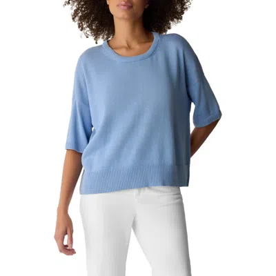 Eileen Fisher Elbow Sleeve Organic Cotton Blend Crewneck Sweater In Blue