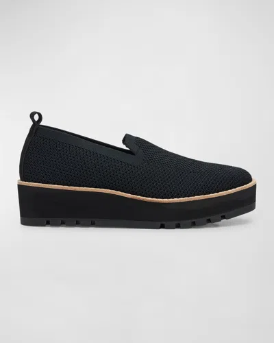 Eileen Fisher Ergos Stretch Canvas Wedge Loafers In Black