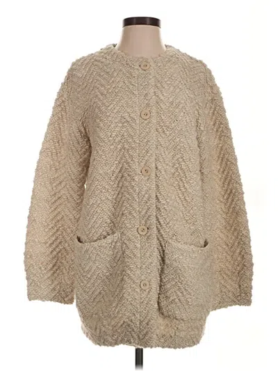 Pre-owned Eileen Fisher Faux Fur Jacket In Tan