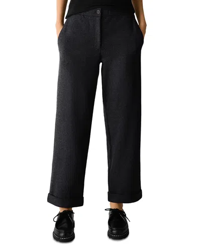 Eileen Fisher Felted Wool Cuffed Ankle Pants In Black
