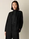 Eileen Fisher Felted Wool Jersey High Collar Jacket In Black