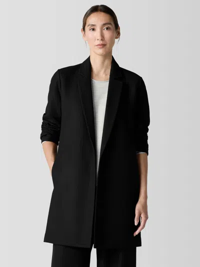 Eileen Fisher Felted Wool Jersey Long Blazer In Regenerative Wool In Black