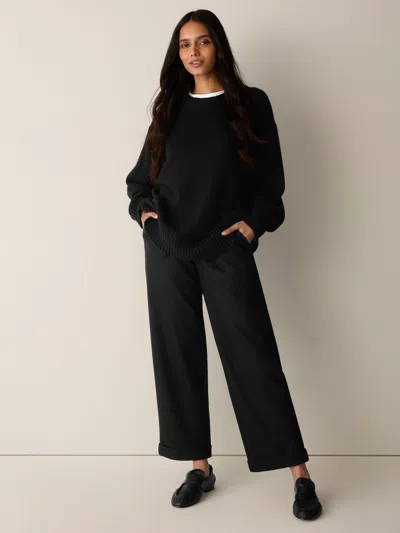 Eileen Fisher Felted Wool Jersey Straight Cuffed Pant In Regenerative Wool In Black