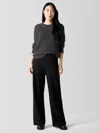 Eileen Fisher Felted Wool Jersey Wide-leg Long Pant In Regenerative Wool In Black