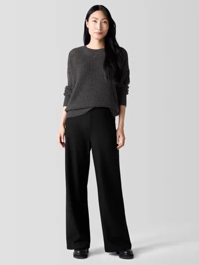 Eileen Fisher Felted Wool Jersey Wide-leg Long Pant In Regenerative Wool In Black