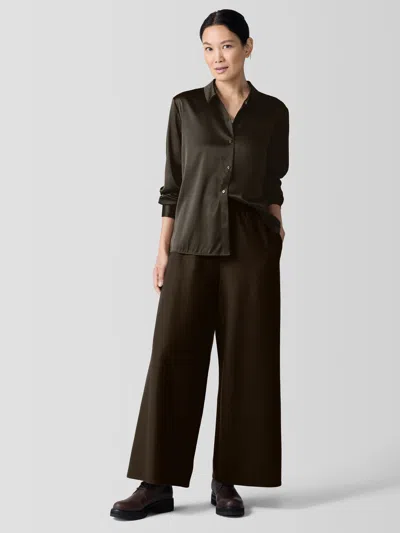 Eileen Fisher Felted Wool Jersey Wide-leg Pant In Brown