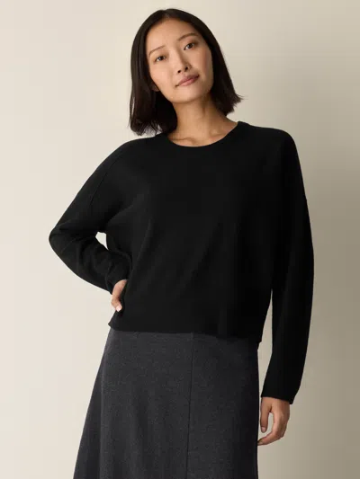 Eileen Fisher Fine Felted Wool Crew Neck Short Top In Regenerative Wool In Black