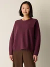 Eileen Fisher Fine Felted Wool Crew Neck Top In Regenerative Wool In Burgundy