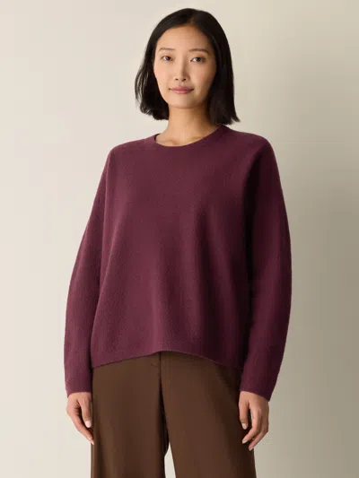 Eileen Fisher Fine Felted Wool Crew Neck Top In Regenerative Wool In Burgundy