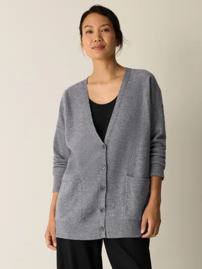 Eileen Fisher Fine Felted Wool Long Cardigan In Regenerative Wool In Ash
