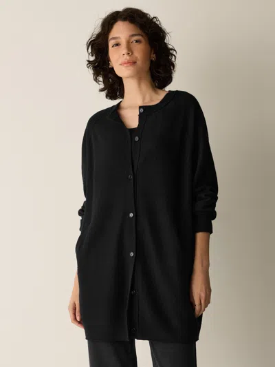Eileen Fisher Fine Felted Wool Long Cardigan In Regenerative Wool In Black