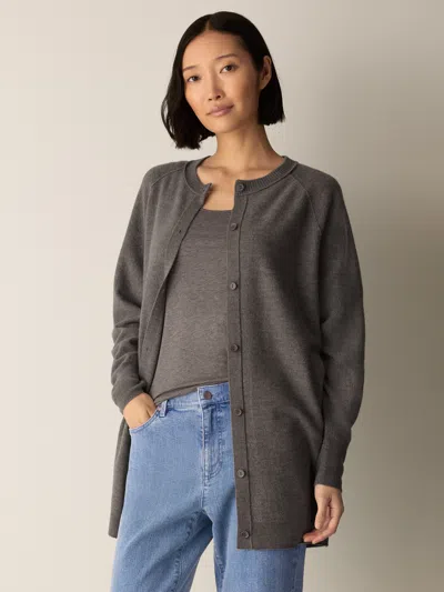 Eileen Fisher Fine Felted Wool Long Cardigan In Regenerative Wool In Cobblestone