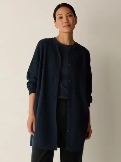 Eileen Fisher Fine Felted Wool Long Cardigan In Regenerative Wool In Maritime