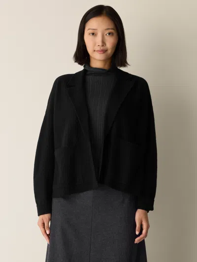 Eileen Fisher Fine Felted Wool Notch Collar Cardigan In Regenerative Wool In Black