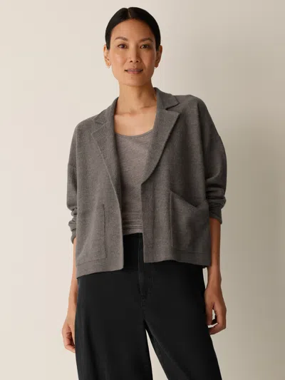 Eileen Fisher Fine Felted Wool Notch Collar Cardigan In Regenerative Wool In Cobblestone