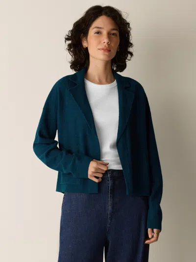 Eileen Fisher Fine Felted Wool Notch Collar Cardigan In Regenerative Wool In Sailor Blue