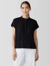 Eileen Fisher Fine Jersey Band Collar Top In Black