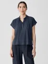 Eileen Fisher Fine Jersey Band Collar Top In Blue