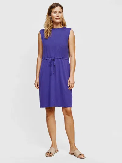 Eileen Fisher Fine Jersey Bateau Neck Dress In Blue
