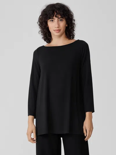 Eileen Fisher Fine Jersey Bateau Neck Top In Black