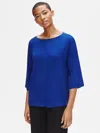 Eileen Fisher Fine Jersey Bateau Neck Top In Blue
