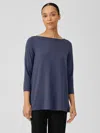 Eileen Fisher Fine Jersey Bateau Neck Top In Blue