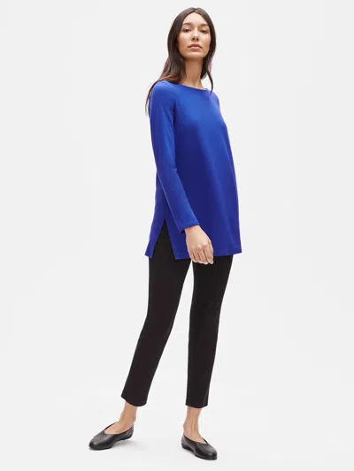 Eileen Fisher Fine Jersey Bateau Neck Tunic In Blue
