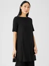 Eileen Fisher Fine Jersey Boat Neck Long Top In Black