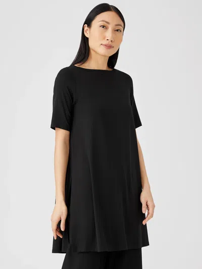 Eileen Fisher Fine Jersey Boat Neck Long Top In Black