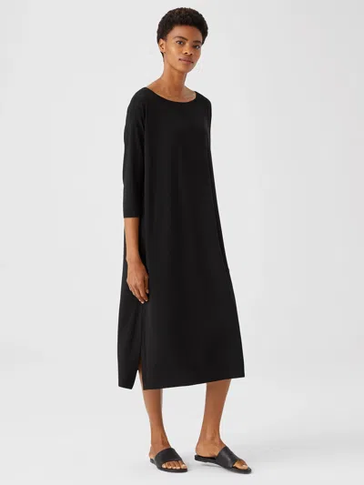 Eileen Fisher Fine Jersey Boatneck Dress In Black