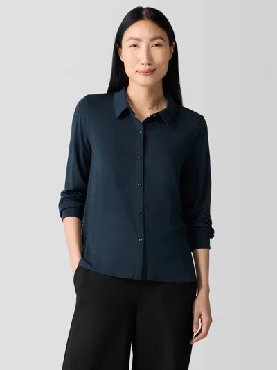 Eileen Fisher Fine Jersey Classic Collar Shirt In Blue