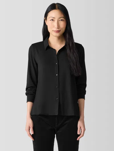 Eileen Fisher Fine Jersey Classic Collar Shirt In Black