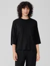 Eileen Fisher Fine Jersey Column-sleeve Top In Black
