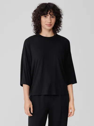 Eileen Fisher Fine Jersey Column-sleeve Top In Black