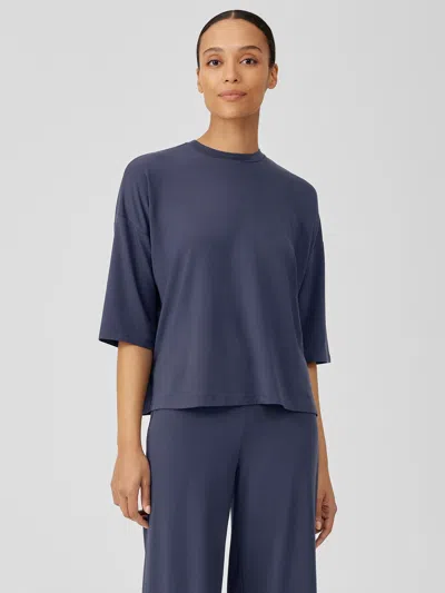 Eileen Fisher Fine Jersey Column-sleeve Top In Blue