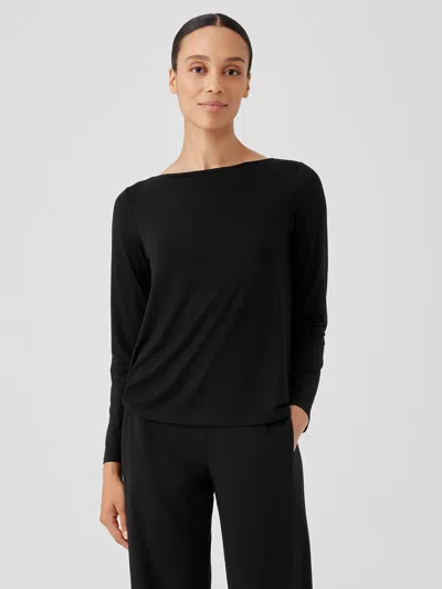 Eileen Fisher Fine Jersey Cowl Neck Top In Black