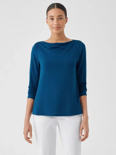 Eileen Fisher Fine Jersey Cowl Neck Top In Blue