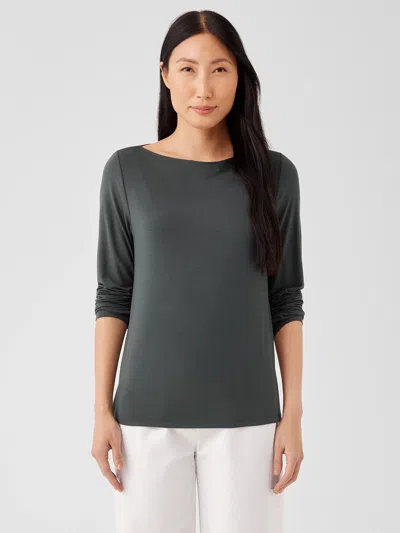 Eileen Fisher Fine Jersey Cowl Neck Top In Green