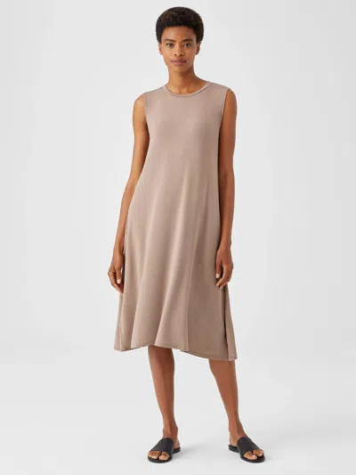 Eileen Fisher Fine Jersey Crew Neck Dress In Brown