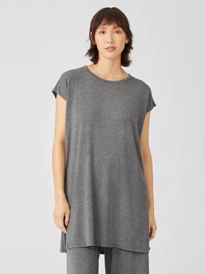 Eileen Fisher Fine Jersey Crew Neck Long Top In Gray