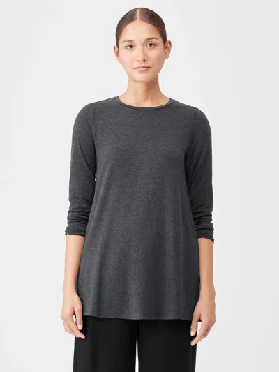 Eileen Fisher Fine Jersey Crew Neck Long Top In Gray