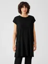 Eileen Fisher Fine Jersey Crew Neck Longtop In Black