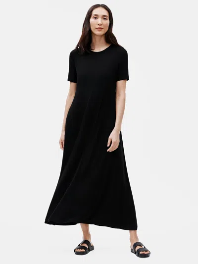 Eileen Fisher Fine Jersey Crew Neck Maxi Dress In Black